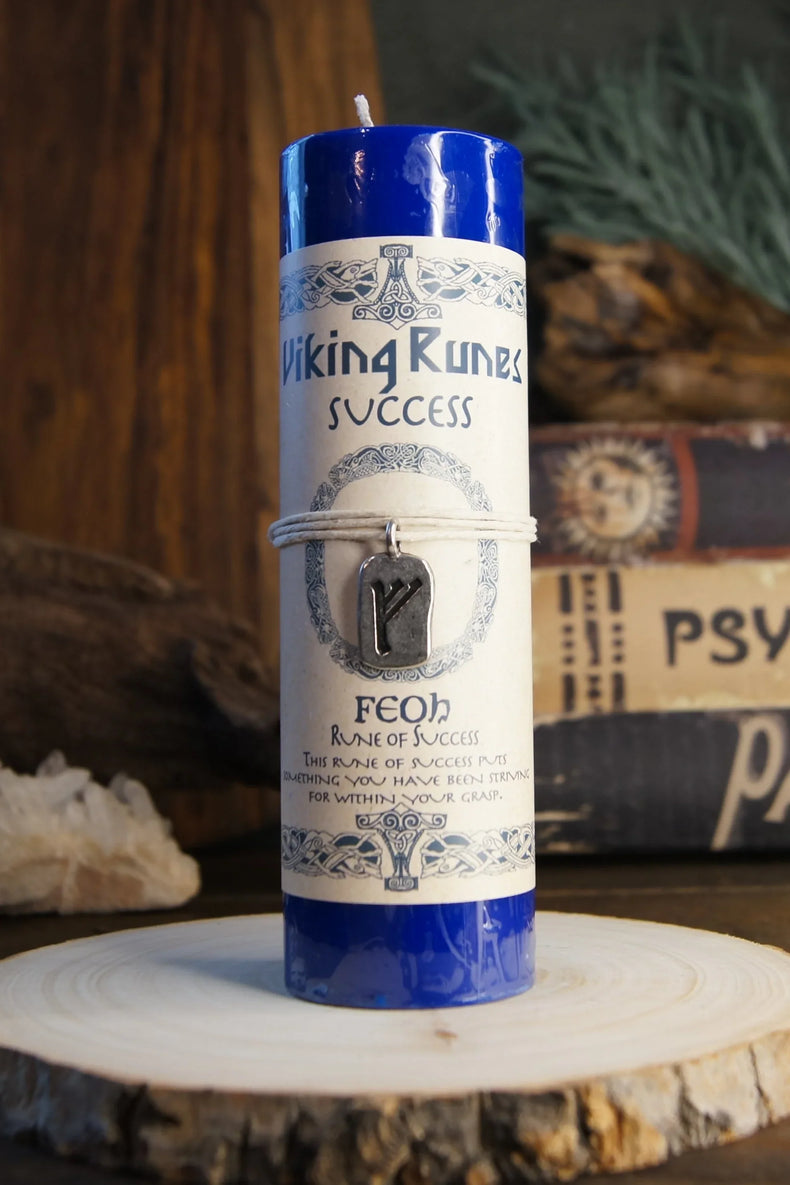 Viking Rune Pewter Pendant Candle: FEOH