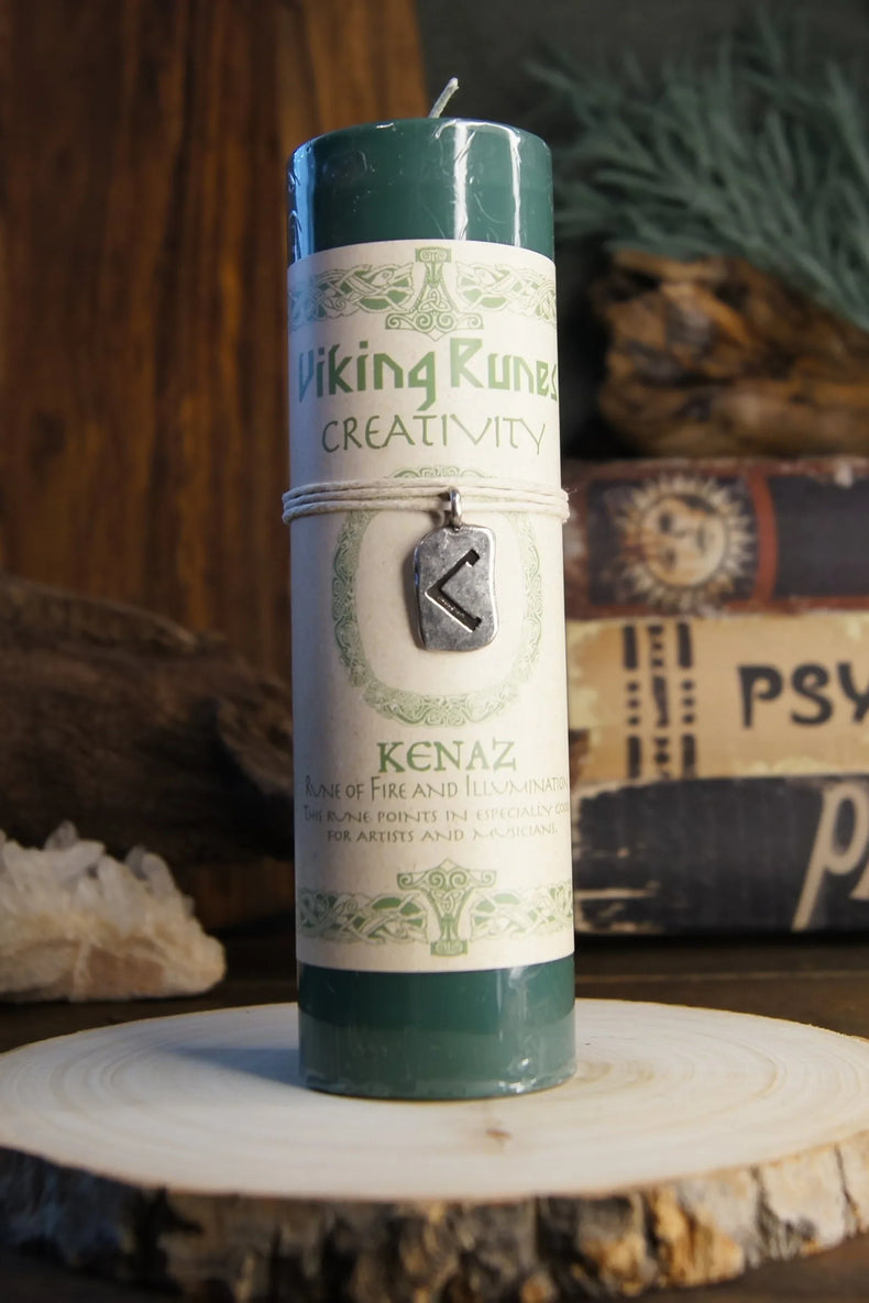 Viking Rune Pewter Pendant Candle: KENAZ