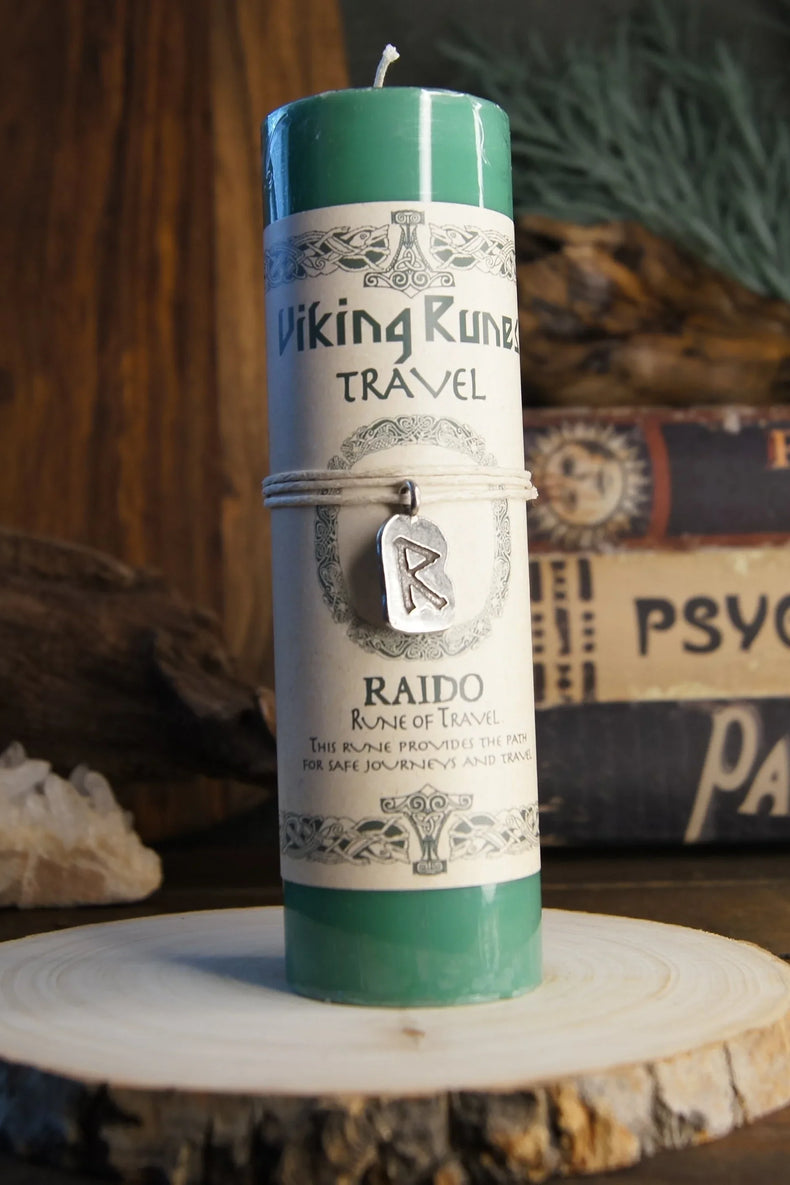 Viking Rune Pewter Pendant Candle: RAIDO