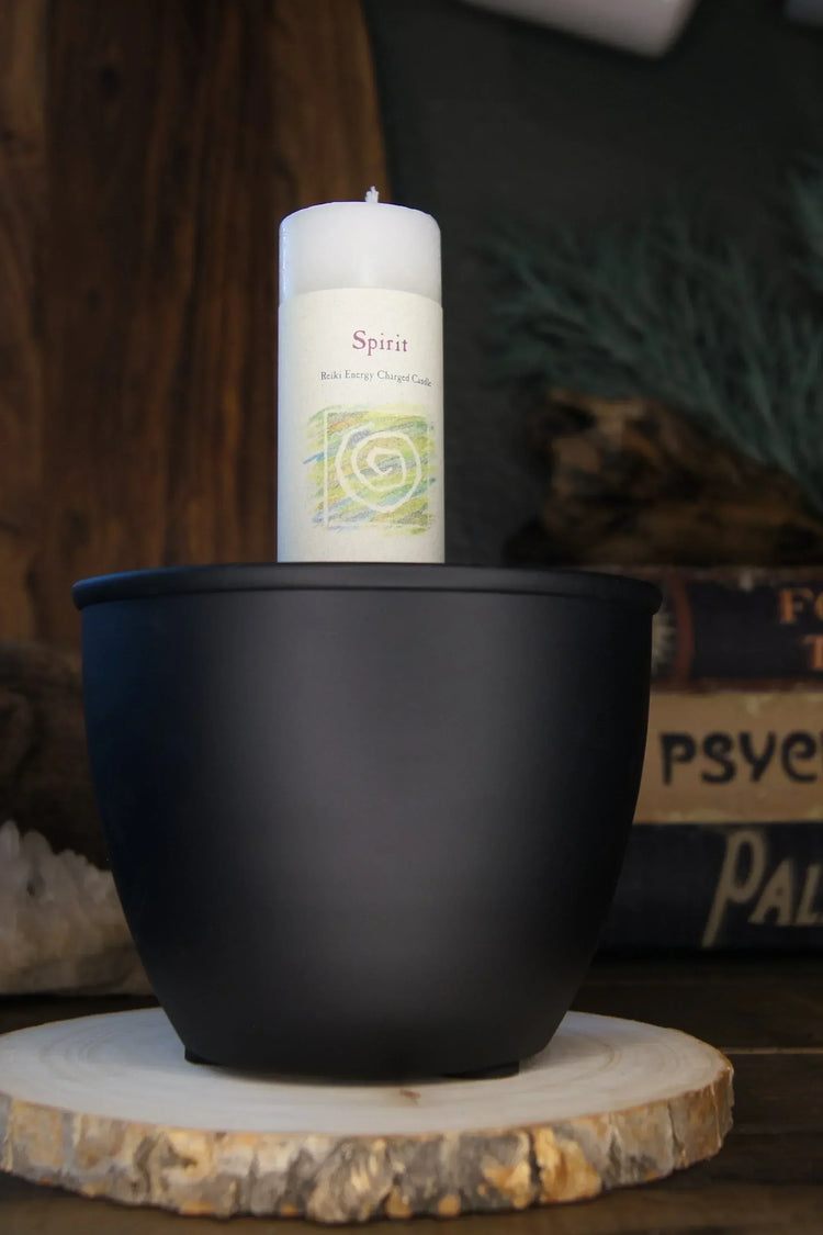 Metal Burn Pot & Pillar Candle Holder - Triple Moon w/ Pentacle Large