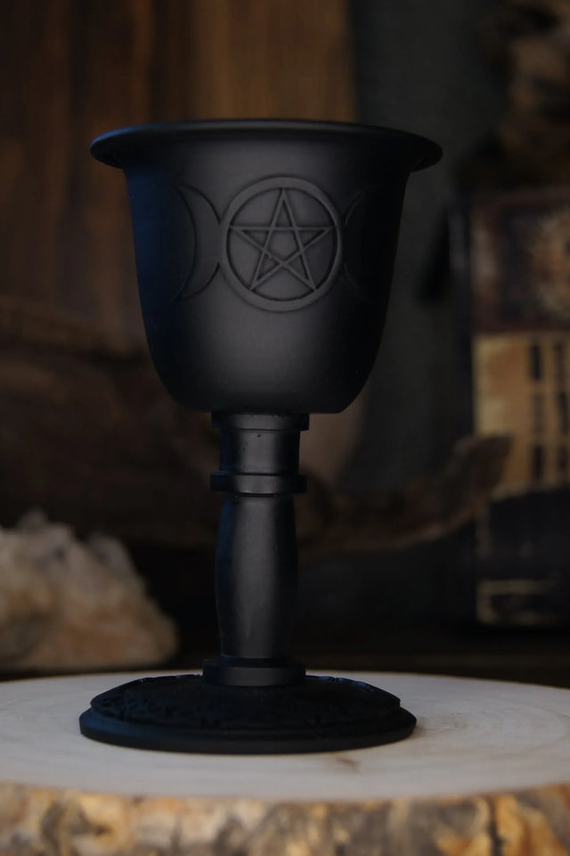 Metal Chalice Mini Candle Holder - Triple Moon w/ Pentacle