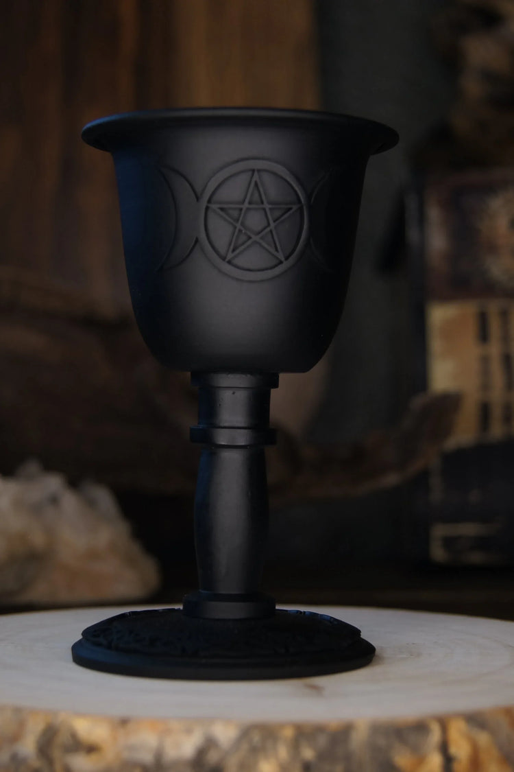Metal Chalice Mini Candle Holder - Triple Moon w/ Pentacle