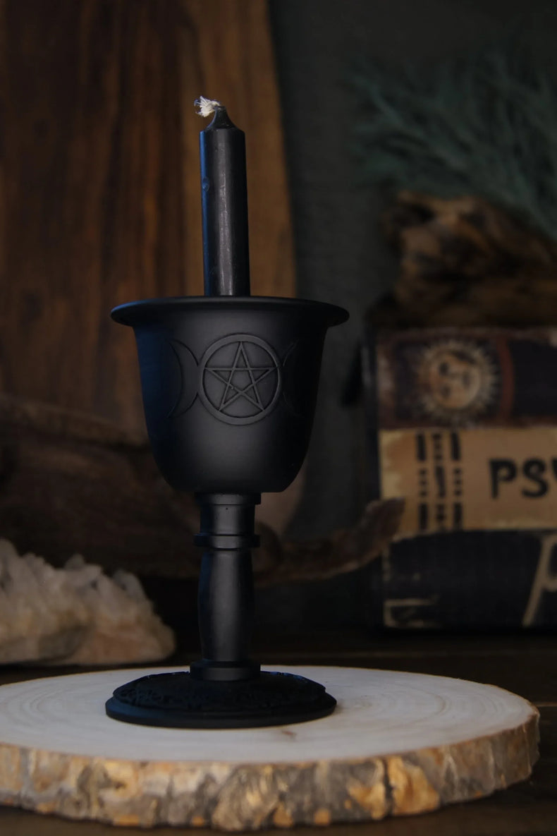 Metal Chalice Mini Candle Holder - Triple Moon w/ Pentacle