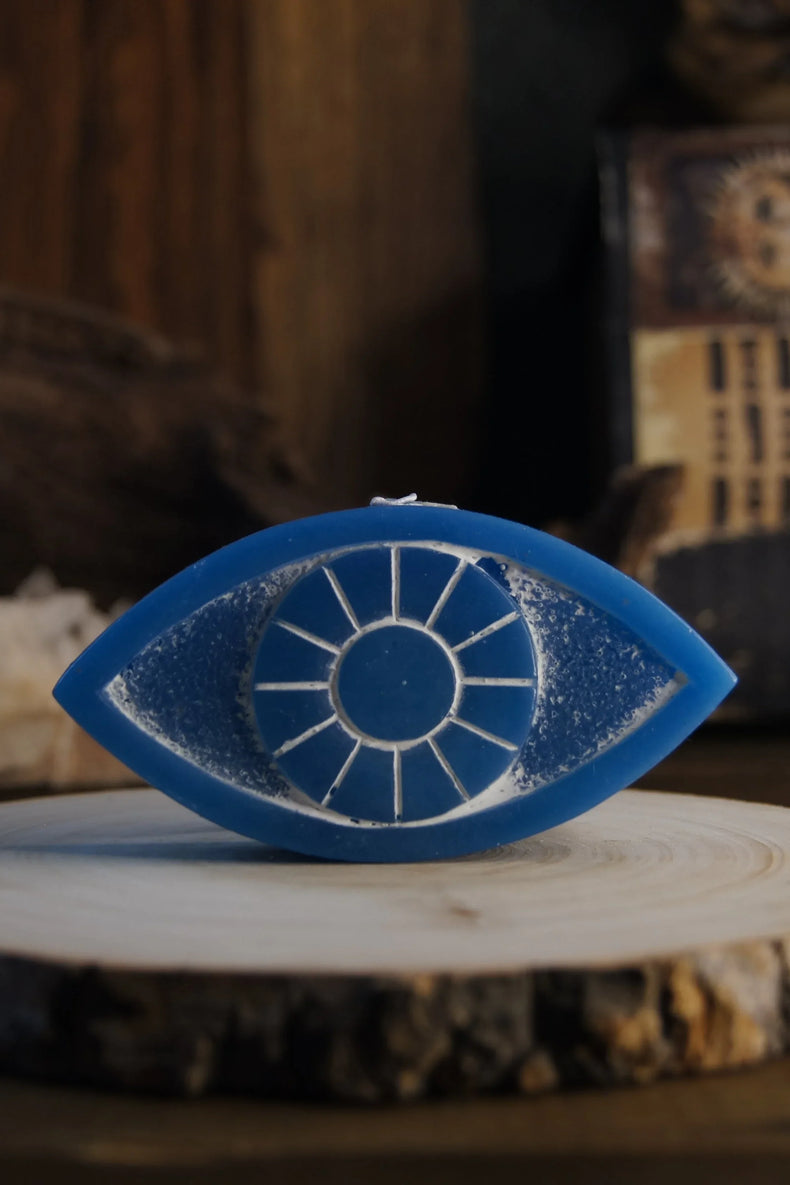 Sacred Symbol Candle - Eye of Protection Blue