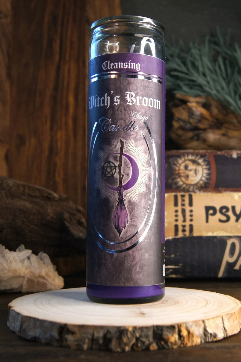 7 Day Glass Ritual Candle - Witch's Broom - Sage
