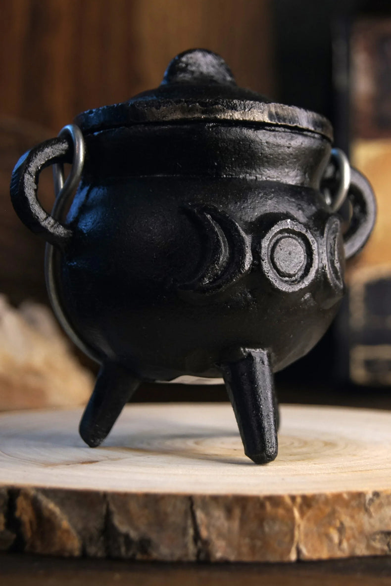 Mini Triple Moon Cast Iron Cauldron w/ Lid (3.5 in.)