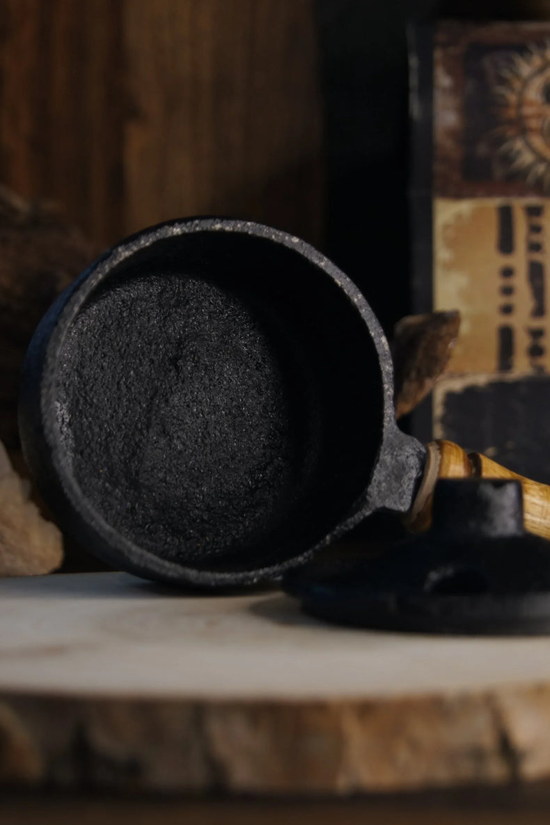 Iron Charcoal Burner w/ Lid + Wood Handle