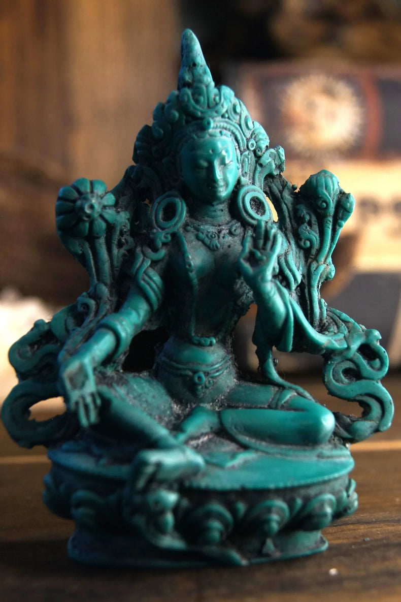 Tara Turquoise Resin Statue Antique 4"