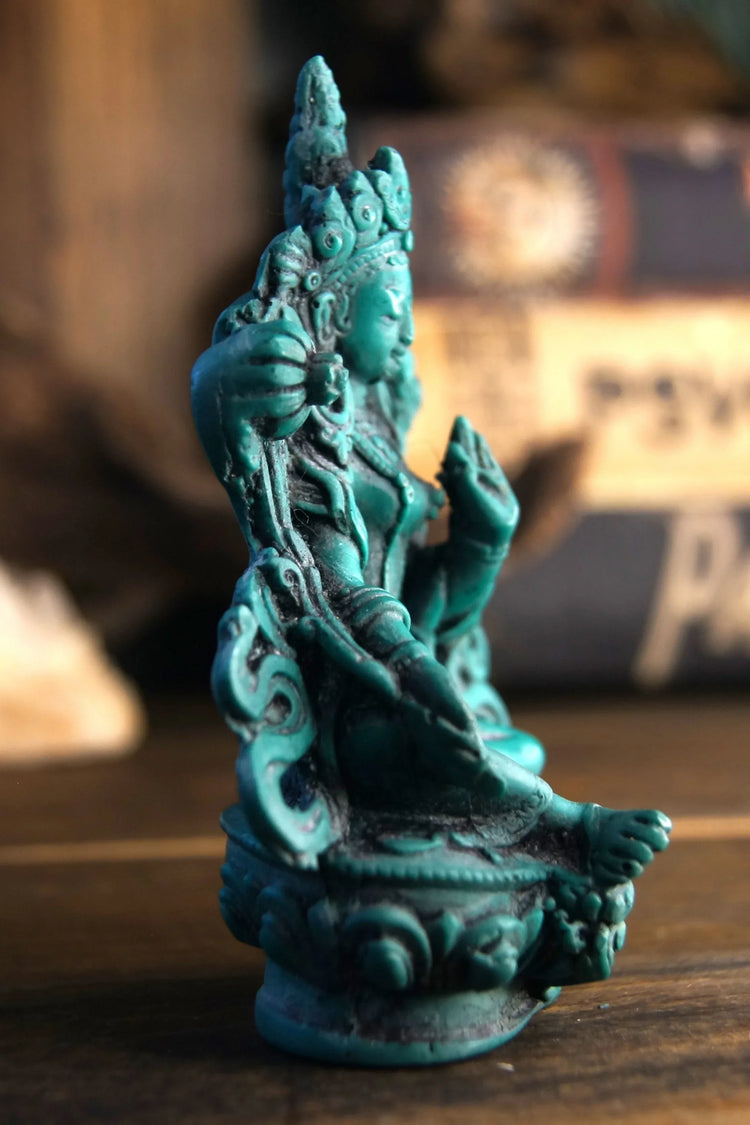 Tara Turquoise Resin Statue Antique 4"