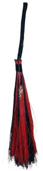 Dragon besom broom with black and red bristles, dragon charm, garnet and black onyx beads