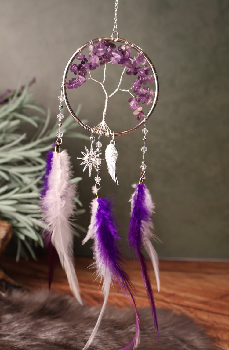 Sun Catcher | Tree of Life Crystal with Feathers