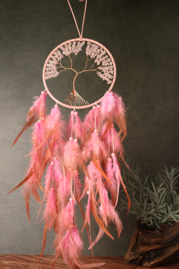 Tree of Life Crystal & Feather Dream Catcher
