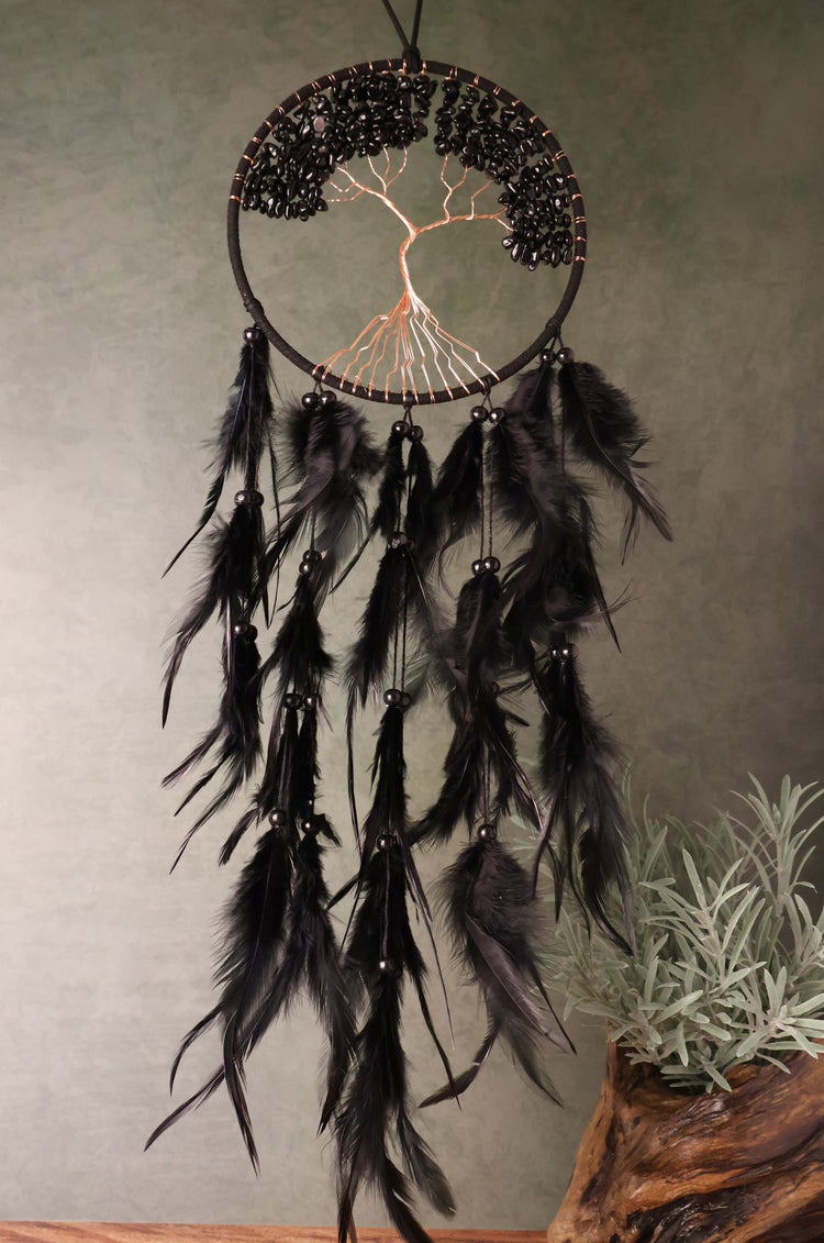 Tree of Life Crystal & Feather Dream Catcher