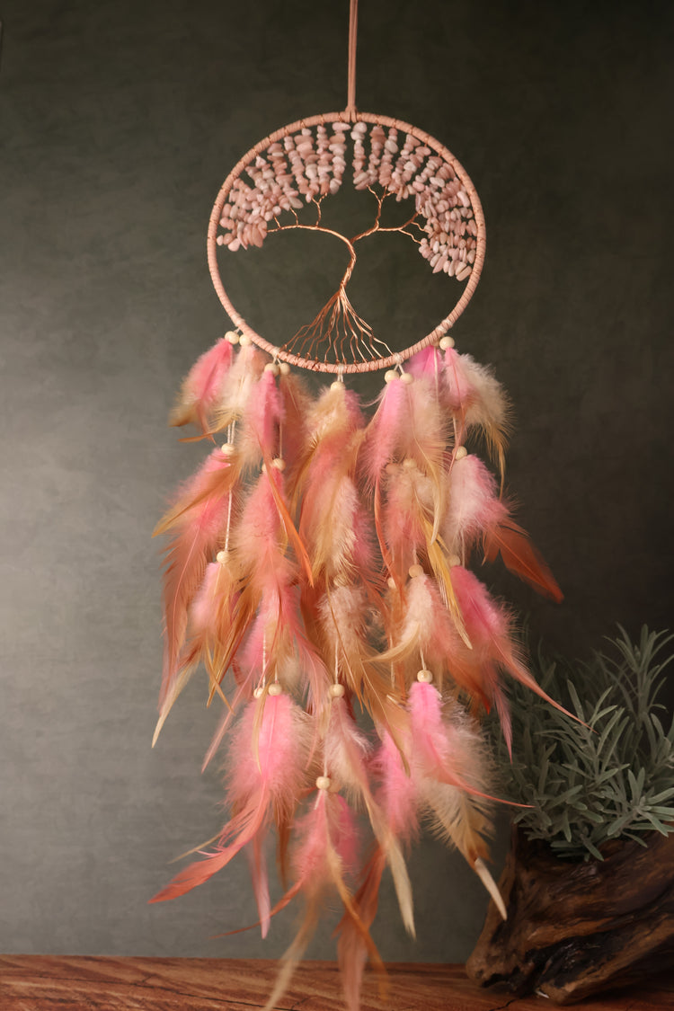 Tree of Life Crystal & Feather Dream Catcher