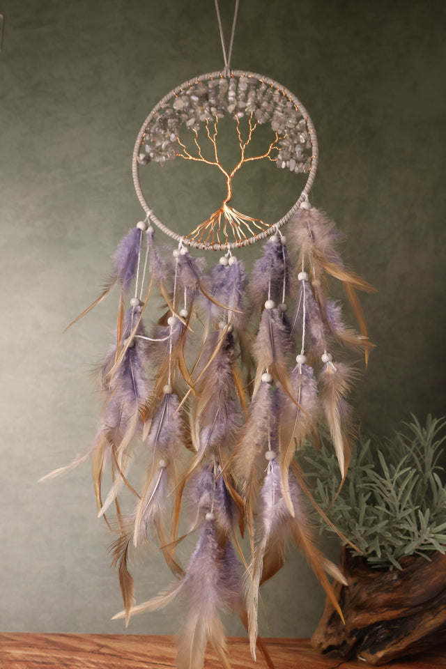 Tree of Life Crystal & Feather Dream Catcher