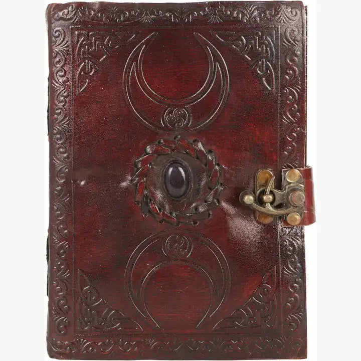 Handmade Moon Leather with Stone (7x5 inches) Brown: Deckle Page / 7 x 5 Inch / Unlined