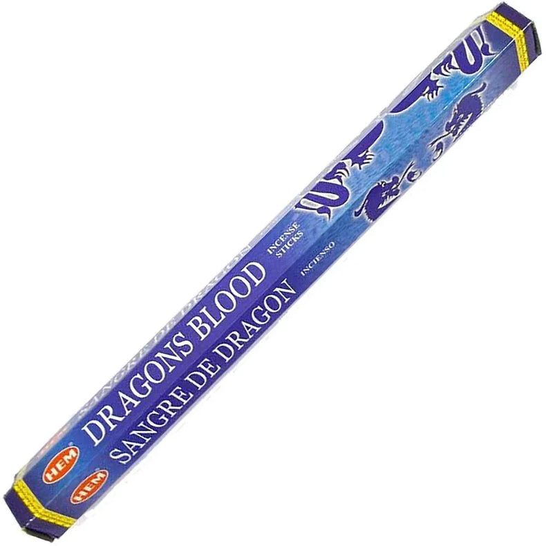 HEM Dragons Blood incense sticks blue hexagonal box with dragon design