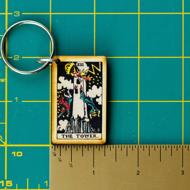 Tarot - 16 - The Tower Full Color Wooden Keychain