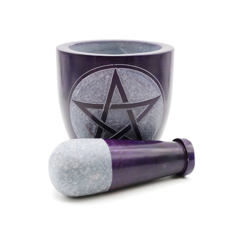 Mortar & Pestle Soapstone - Purple Pentacle