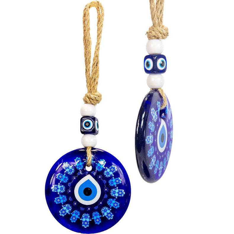 Glass Evil Eye Wall Hanging Talisman Circle of Elephants