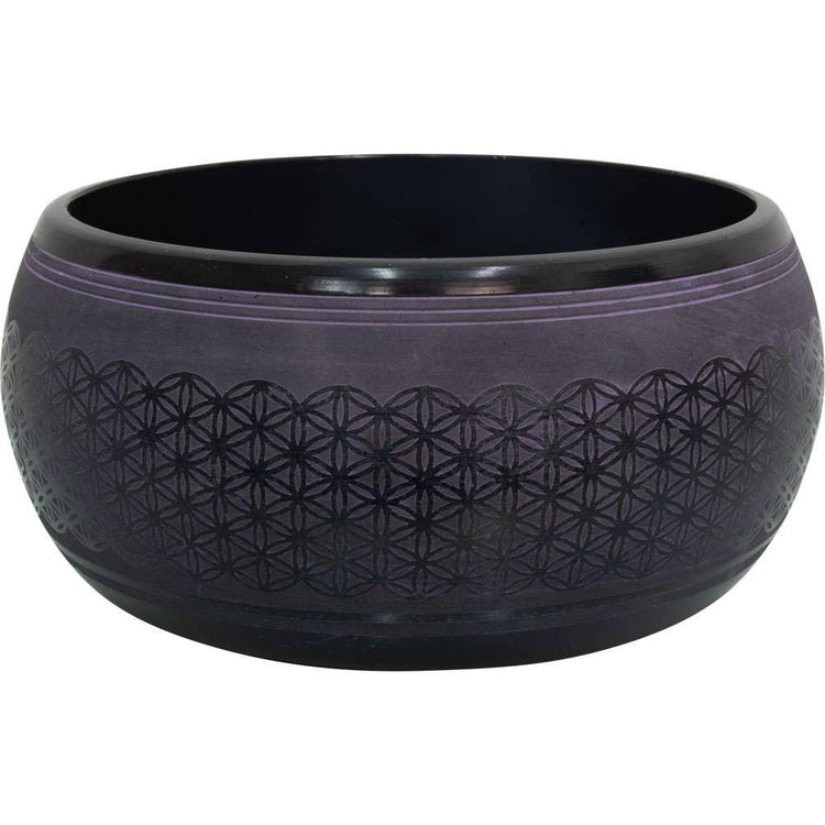 Singing Bowl Round Sided 8in Flower of Life Purple