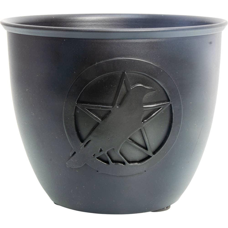 Metal Burn Pot & Pillar Candle Holder - Pentacle w/ Raven Large