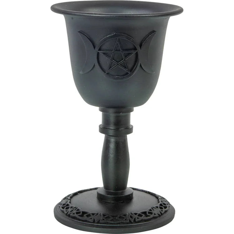 Metal Chalice Mini Candle Holder - Triple Moon w/ Pentacle