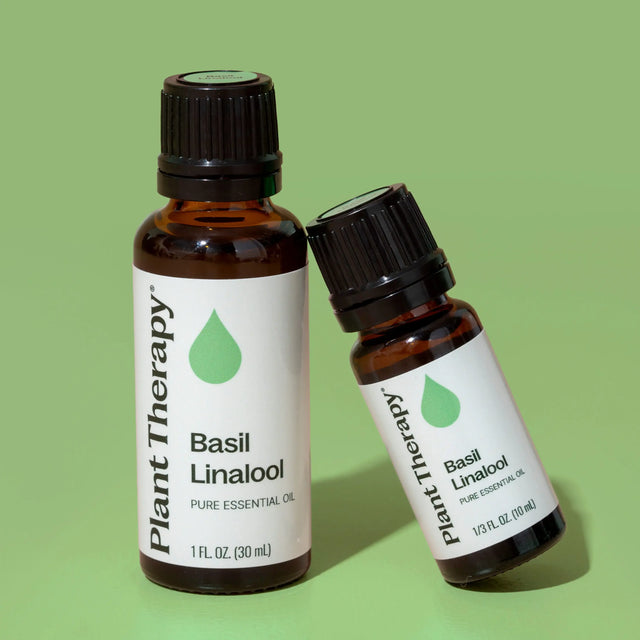 Plant Therapy Basil Linalool pure essential oil bottles, 30ml and 10ml, for aromatherapy and wellness
