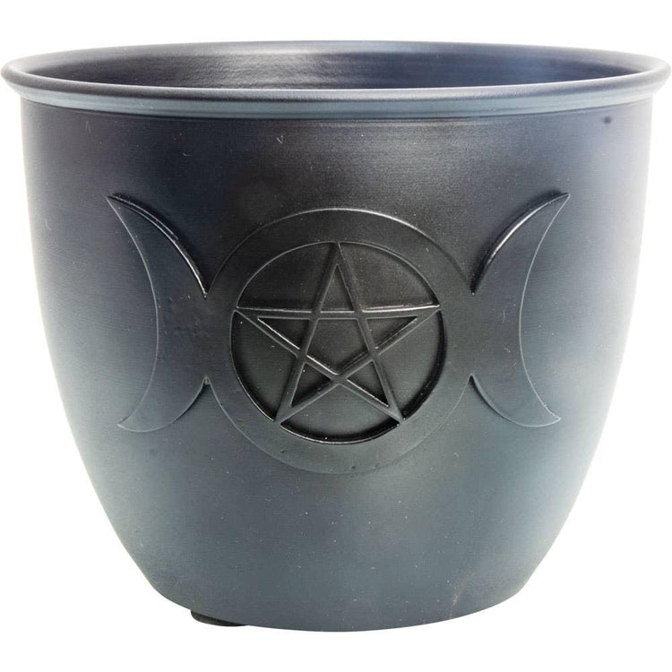 Metal Burn Pot & Pillar Candle Holder - Triple Moon w/ Pentacle Large