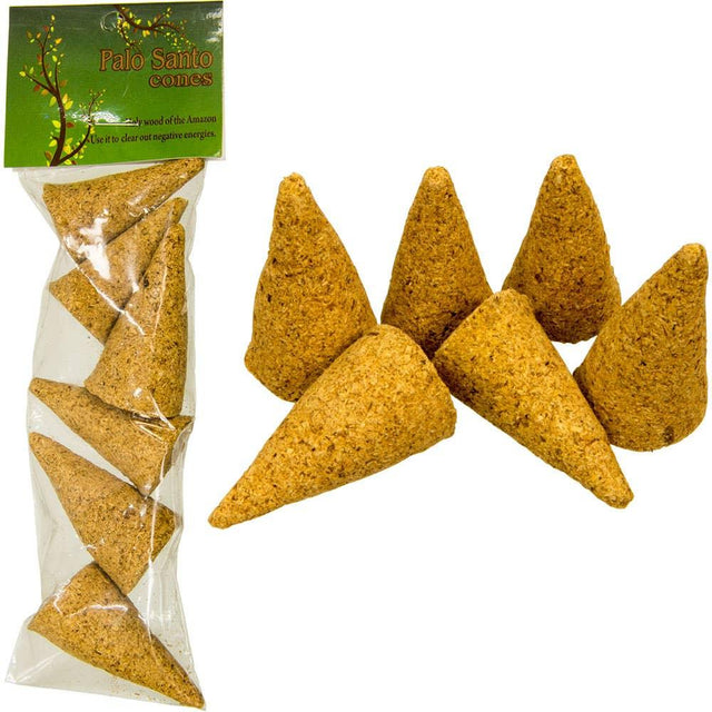 Palo Santo incense cones in a clear package and arranged outside, for aromatherapy or cleansing.