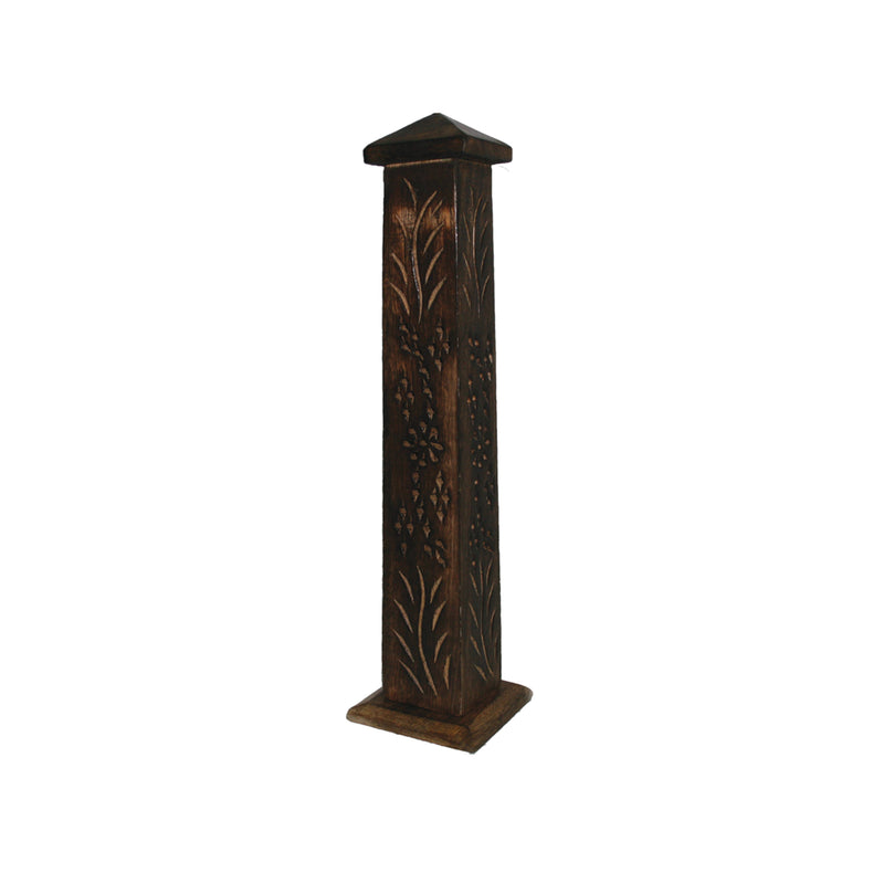 Hand Carved Wooden Incense Burner Tower - Floral