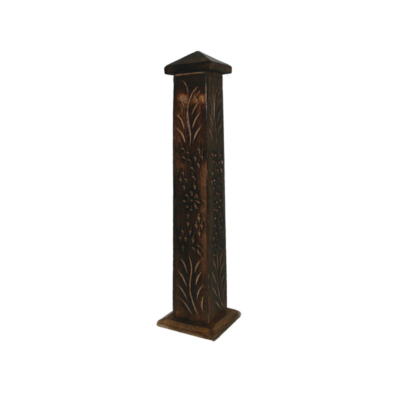 Hand Carved Wooden Incense Burner Tower - Floral