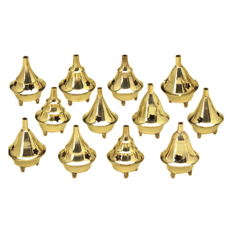 Set of small golden brass incense holders with star cutout design