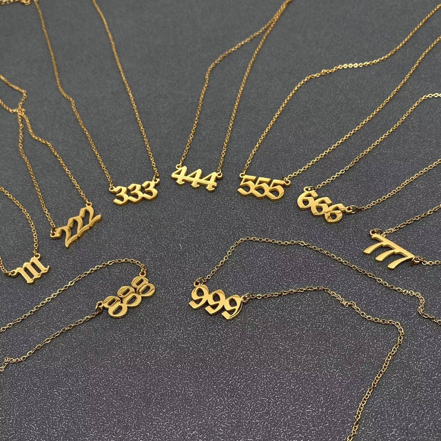 Lucky Numbers 18K Gold Plated Stainless Steel Necklace - FGS: 444