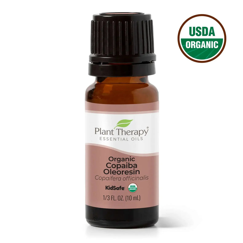 Plant Therapy Organic Copaiba Oleoresin essential oil bottle with USDA Organic seal