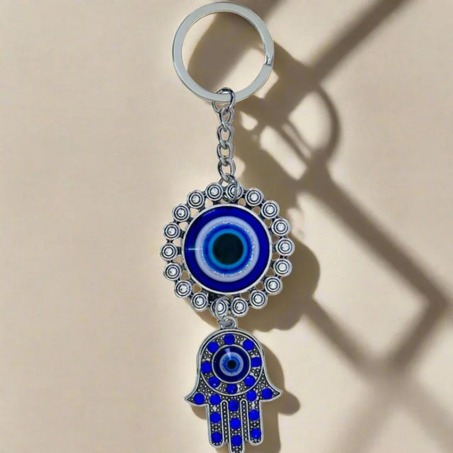 Evil Eye Talisman Keychain - Adorned Eye w/ Fatima Hand - Wild Raven
