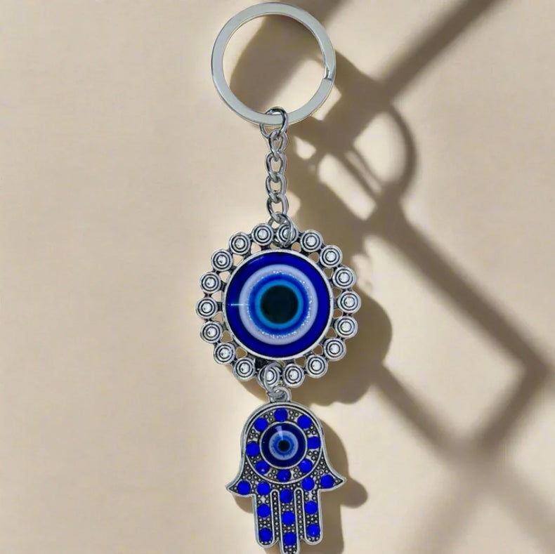 Evil Eye Talisman Keychain - Adorned Eye w/ Fatima Hand - Wild Raven