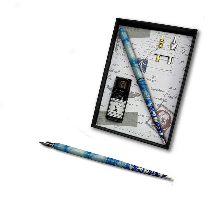 Calligraphy Dip Pen & Ink Starter Gift Set with Wood Pen: Brown Marble Pen with Sepia Ink