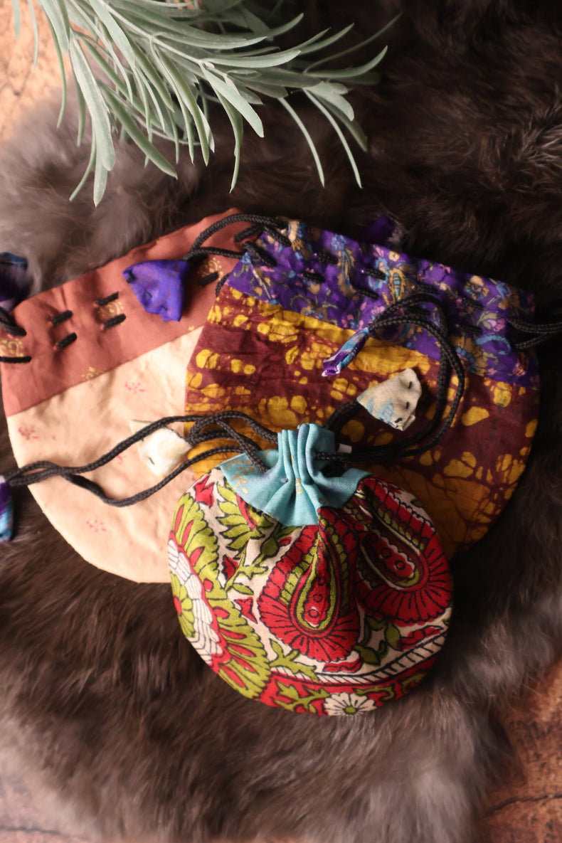 Silk Drawstring Pouch | Medium, Sari Silk