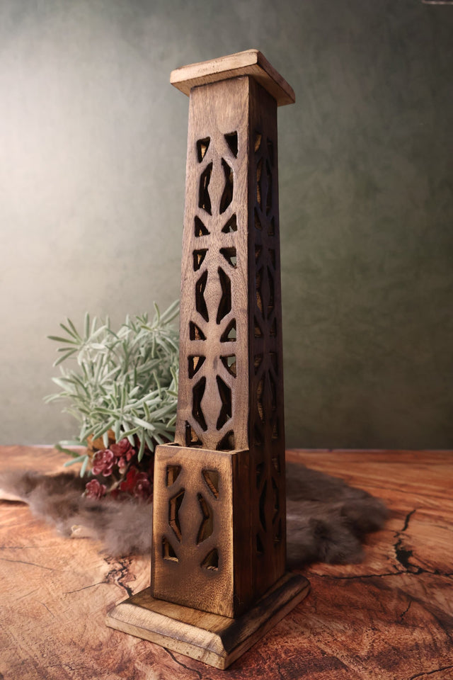 Hand Carved Wooden Incense Burner Tower
