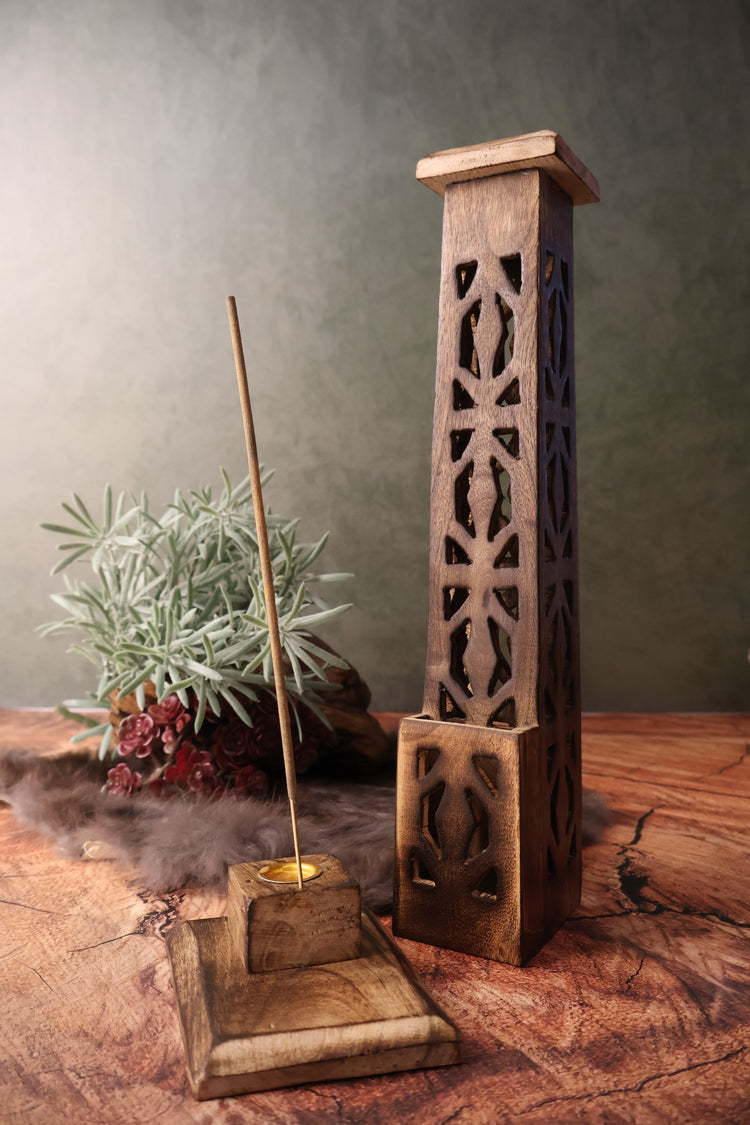 Hand Carved Wooden Incense Burner Tower