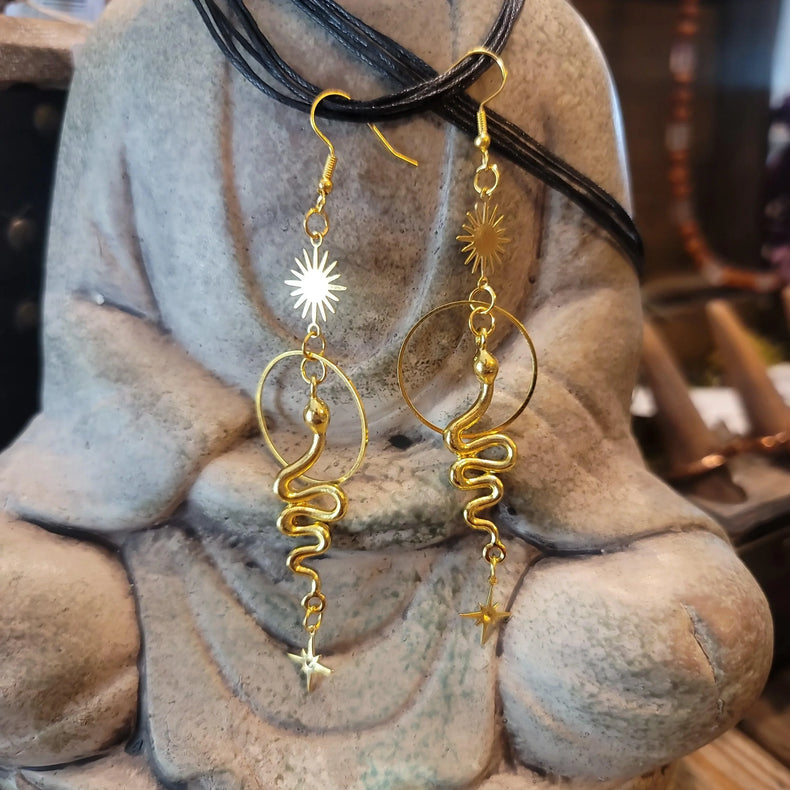 Golden Snake Earrings - Wild Raven
