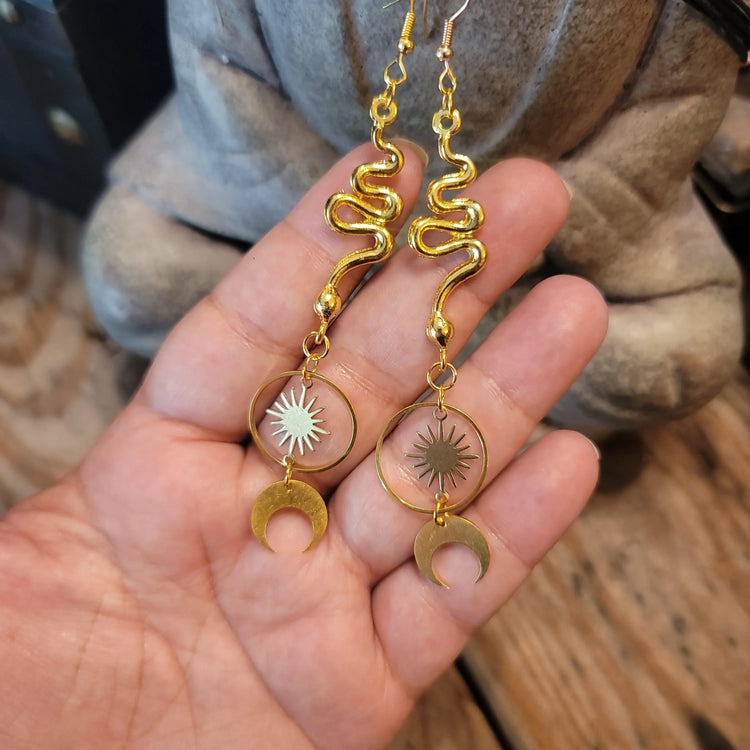 Golden Snake Earrings - Wild Raven