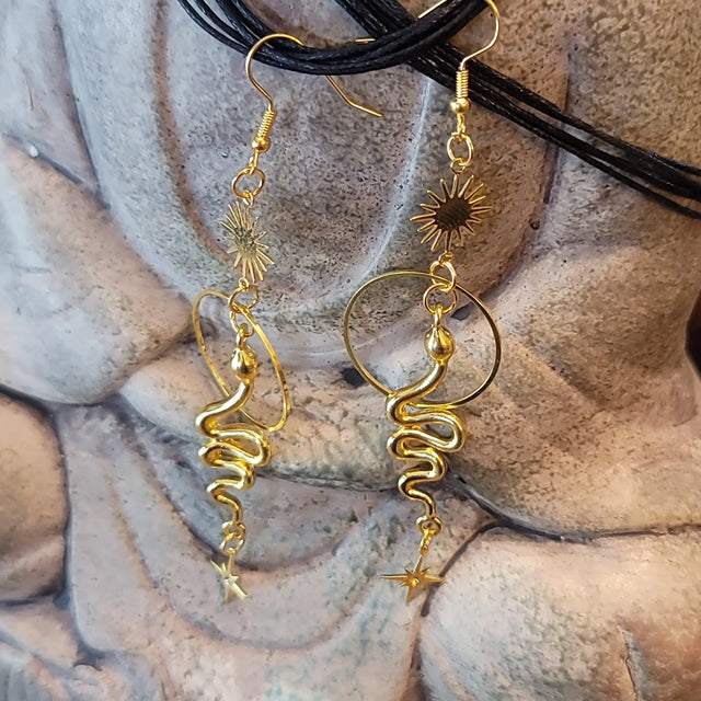 Golden Snake Earrings - Wild Raven