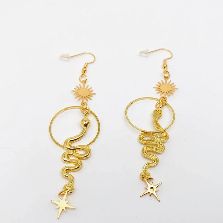 Golden Snake Earrings - Wild Raven