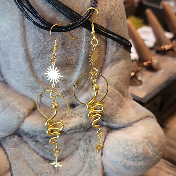 Golden Snake Earrings - Wild Raven