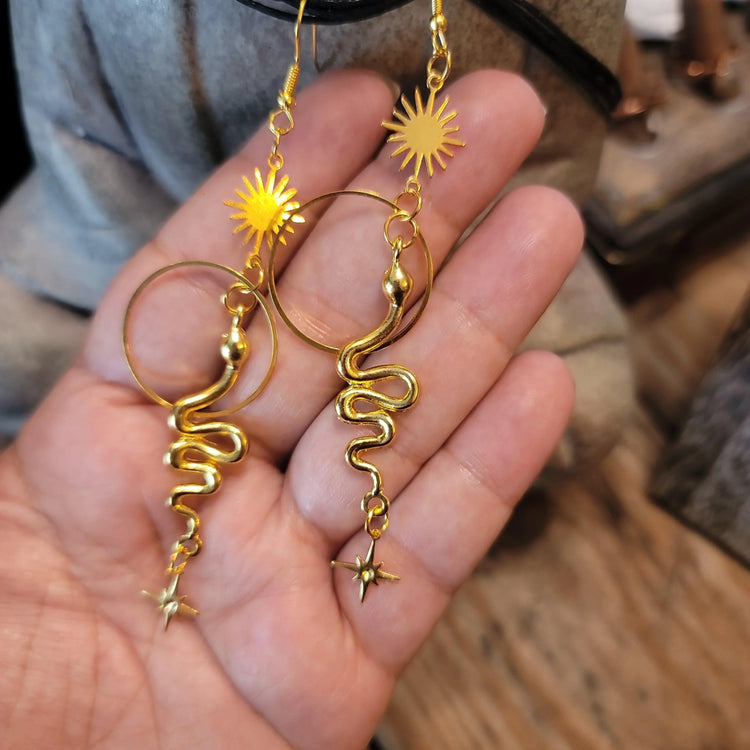 Golden Snake Earrings - Wild Raven