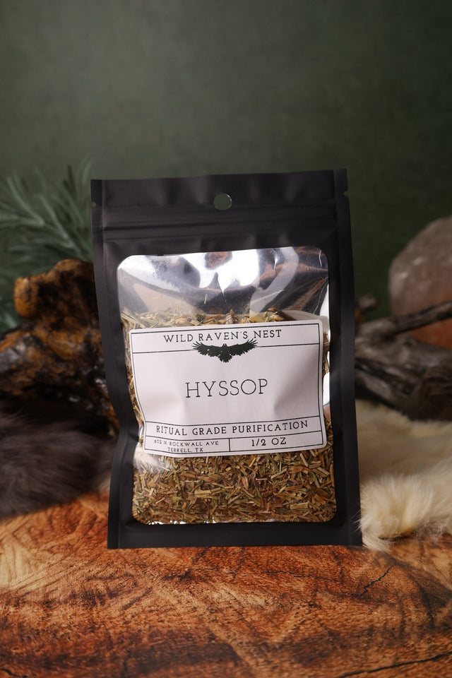 Hyssop dried herb in a 1/2 oz Wild Raven's Nest bag, Ritual Grade Purification