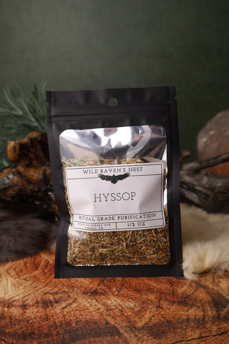Hyssop dried herb in a 1/2 oz Wild Raven's Nest bag, Ritual Grade Purification