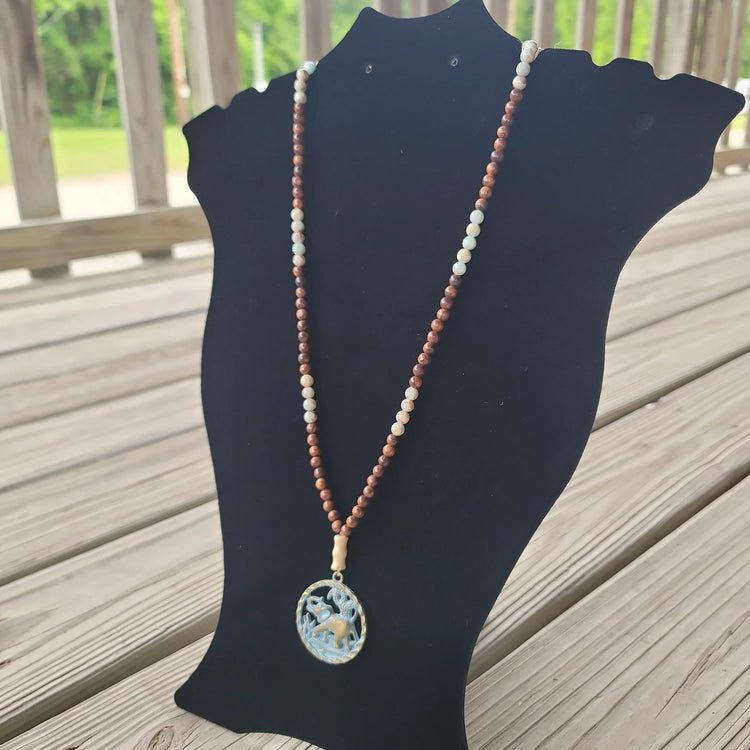 Larimar Rosewood Teal Elephant Mala - Wild Raven